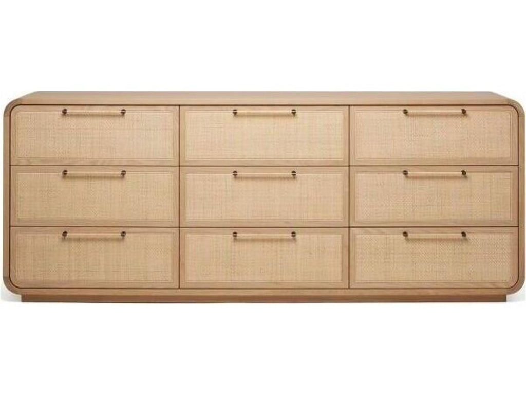 Marsh 9-Drawer Dresser in Saddle Oak and Blonde Rattan