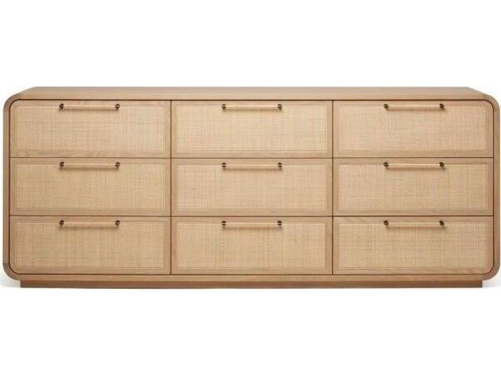 Marsh 9-Drawer Dresser in Saddle Oak and Blonde Rattan