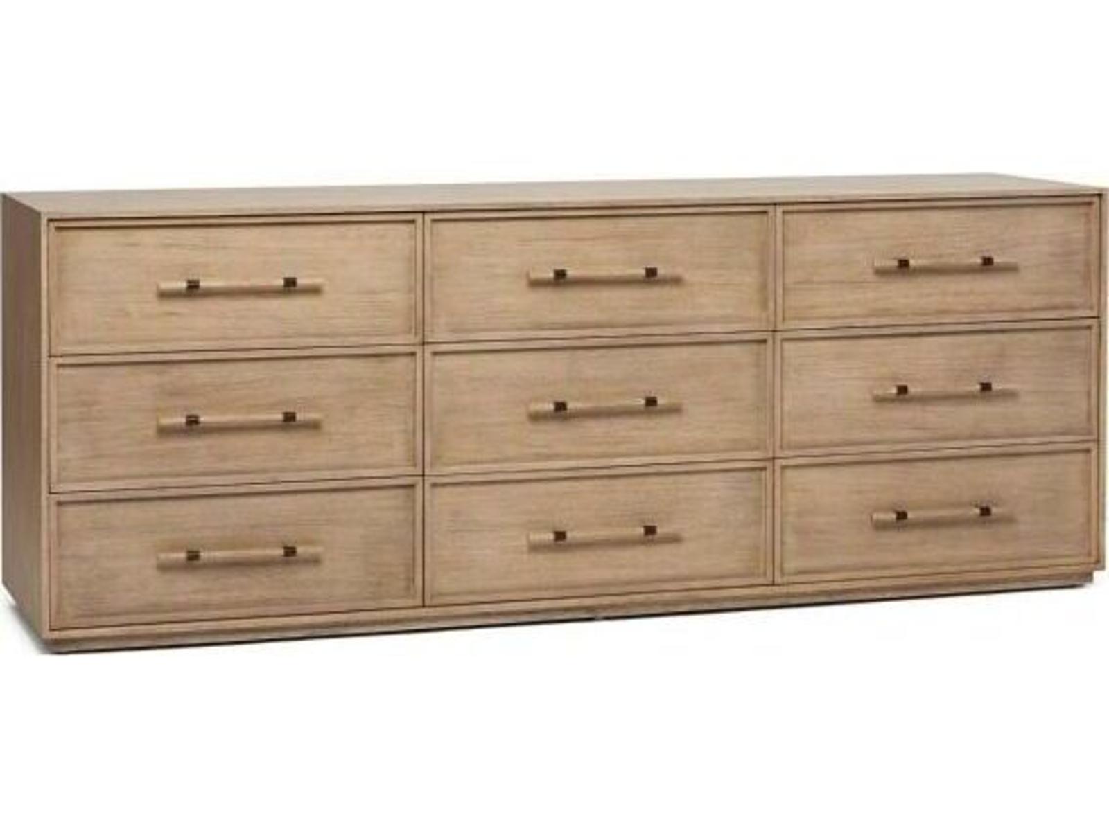 Clement 9-Drawer Natural Mahogany Wood Dresser in Washed Taupe