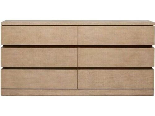 Bolton 6-Drawer Double Dresser in Natural Oak Wood with Antique Brass