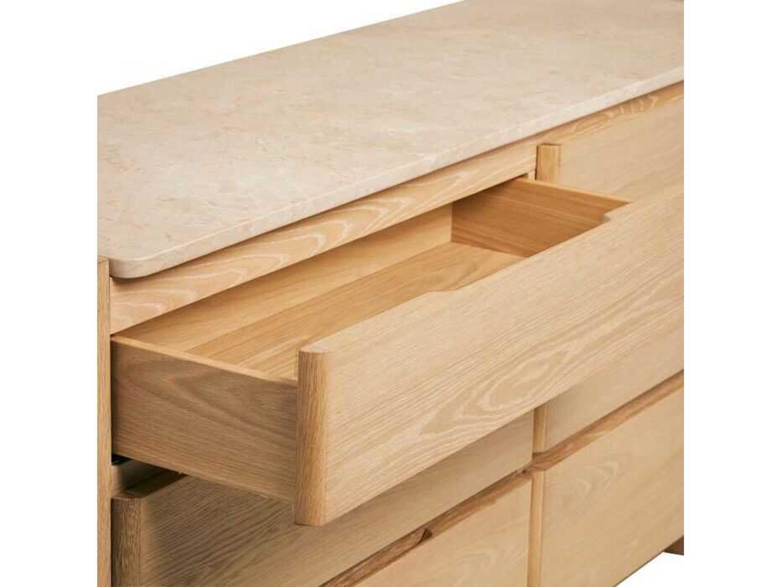 Arden 6-Drawer Natural Oak Wood Double Dresser with Marble Top