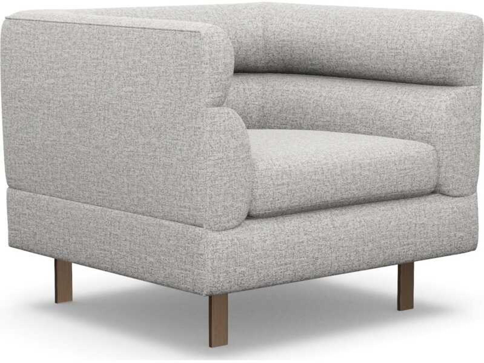 Ornette Accent Chair in Gray Faux Linen with Bronze Legs