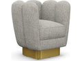 Gallery Swivel Accent Chair in Gray Chenille with Polished Brass Base