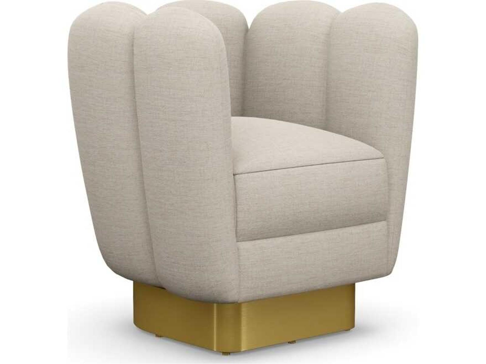 Gallery Swivel Accent Chair in Beige Canyon Weave Fabric with Polished Brass Base