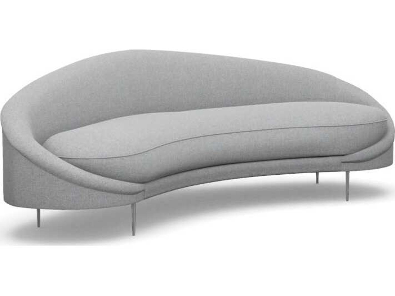 Ava 3-Seat Pure Grey Faux Linen Upholstered Sofa with Polished Nickel Base