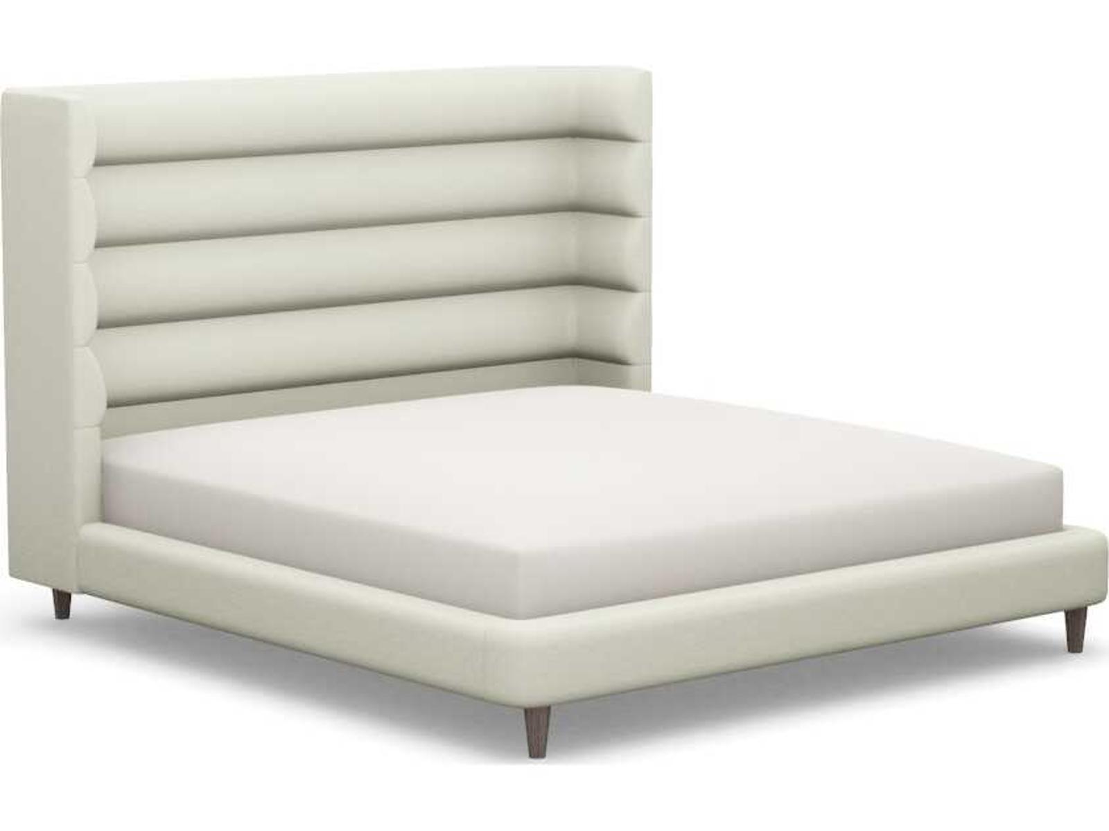 Ornette King Platform Bed in White Upholstery and Walnut Wood