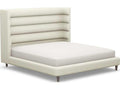 Ornette Beige Upholstered King Platform Bed Walnut Wood