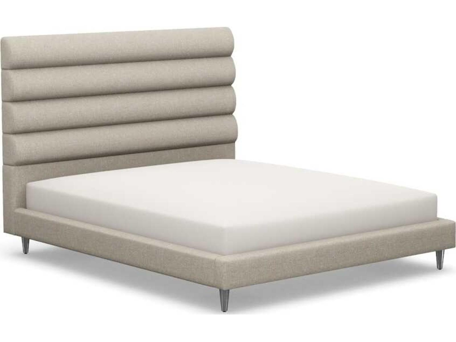 Channel California King Platform Bed Beige Walnut Wood Upholstered