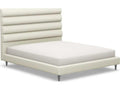 Channel Beige Walnut Wood Upholstered California King Platform Bed