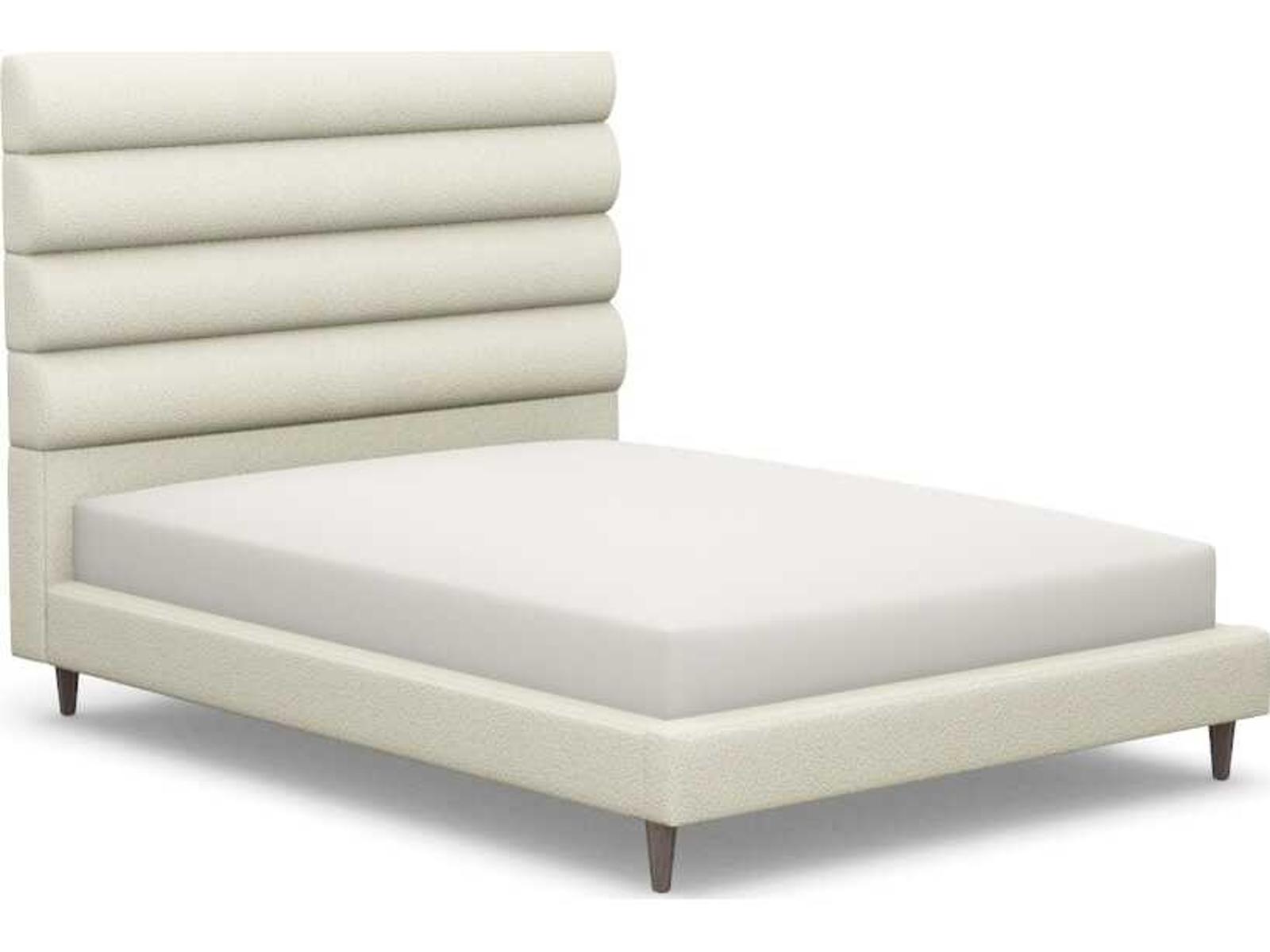 Channel Beige Walnut Wood Upholstered Queen Platform Bed