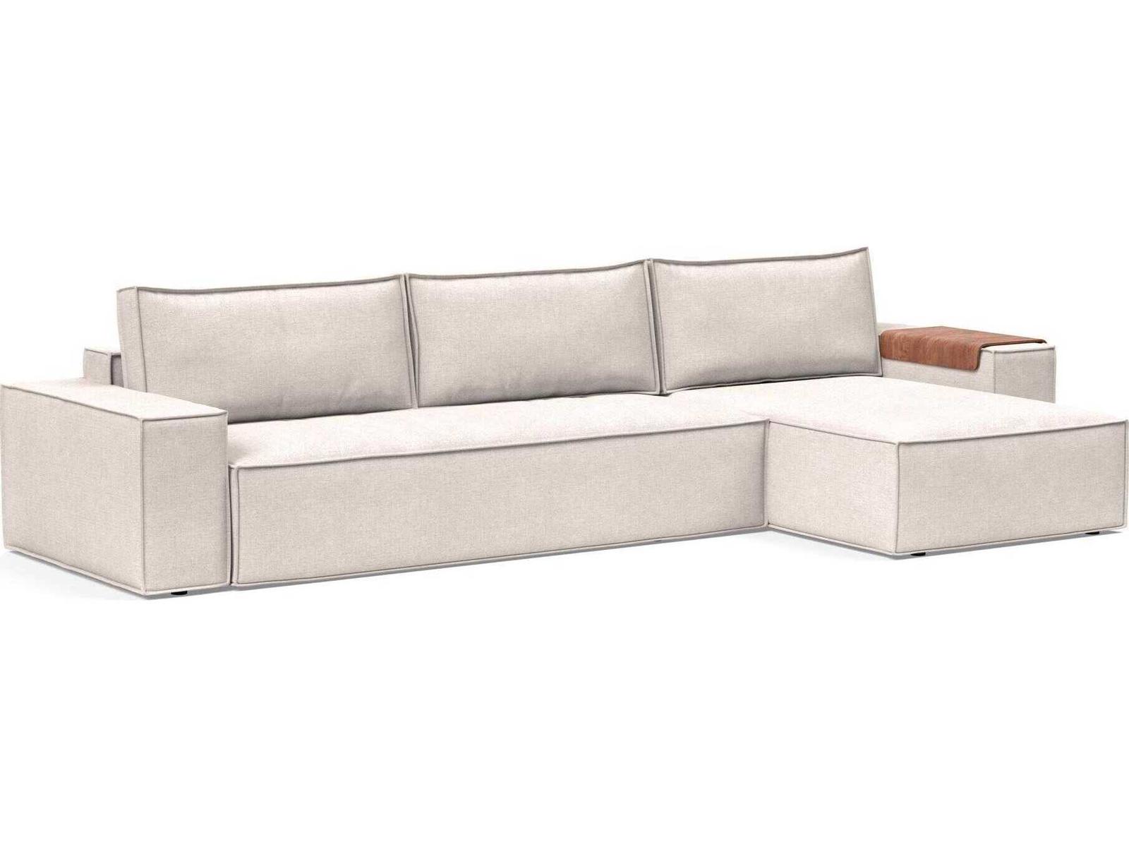 Living Newilla Sectional Sleeper Sofa with Wide Arms Adario Basmati Beige Fabric