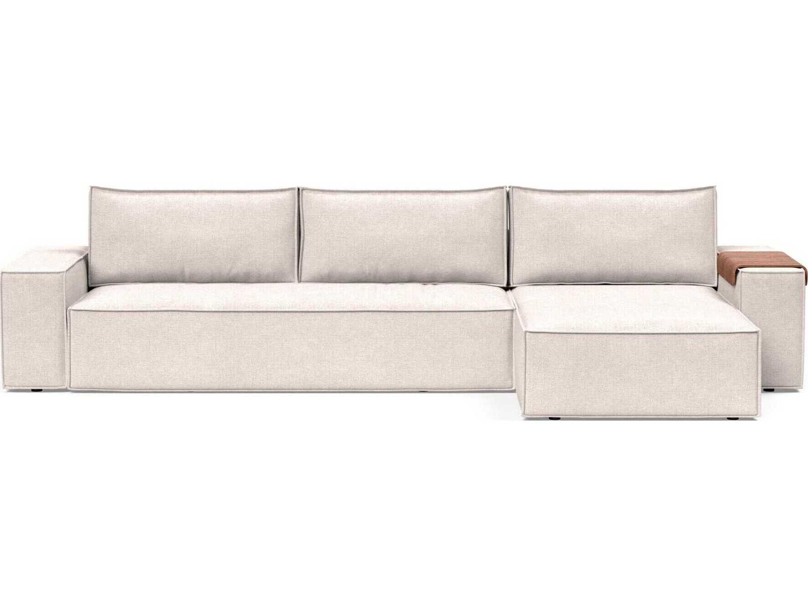Living Newilla Sectional Sleeper Sofa with Wide Arms Adario Basmati Beige Fabric