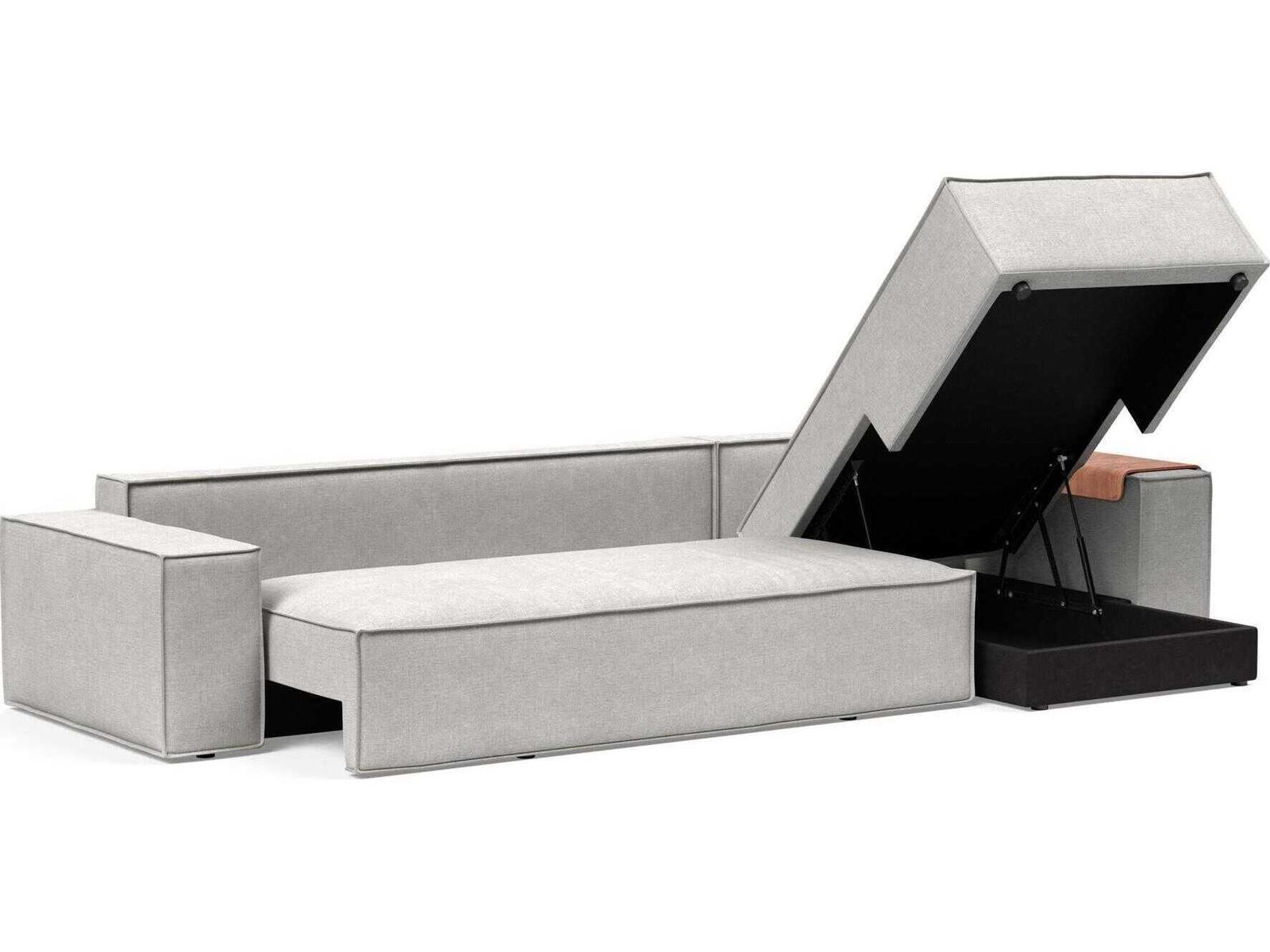 Newilla Adario Fog Gray Upholstered Sofa Bed with Lounger and Wide Arms