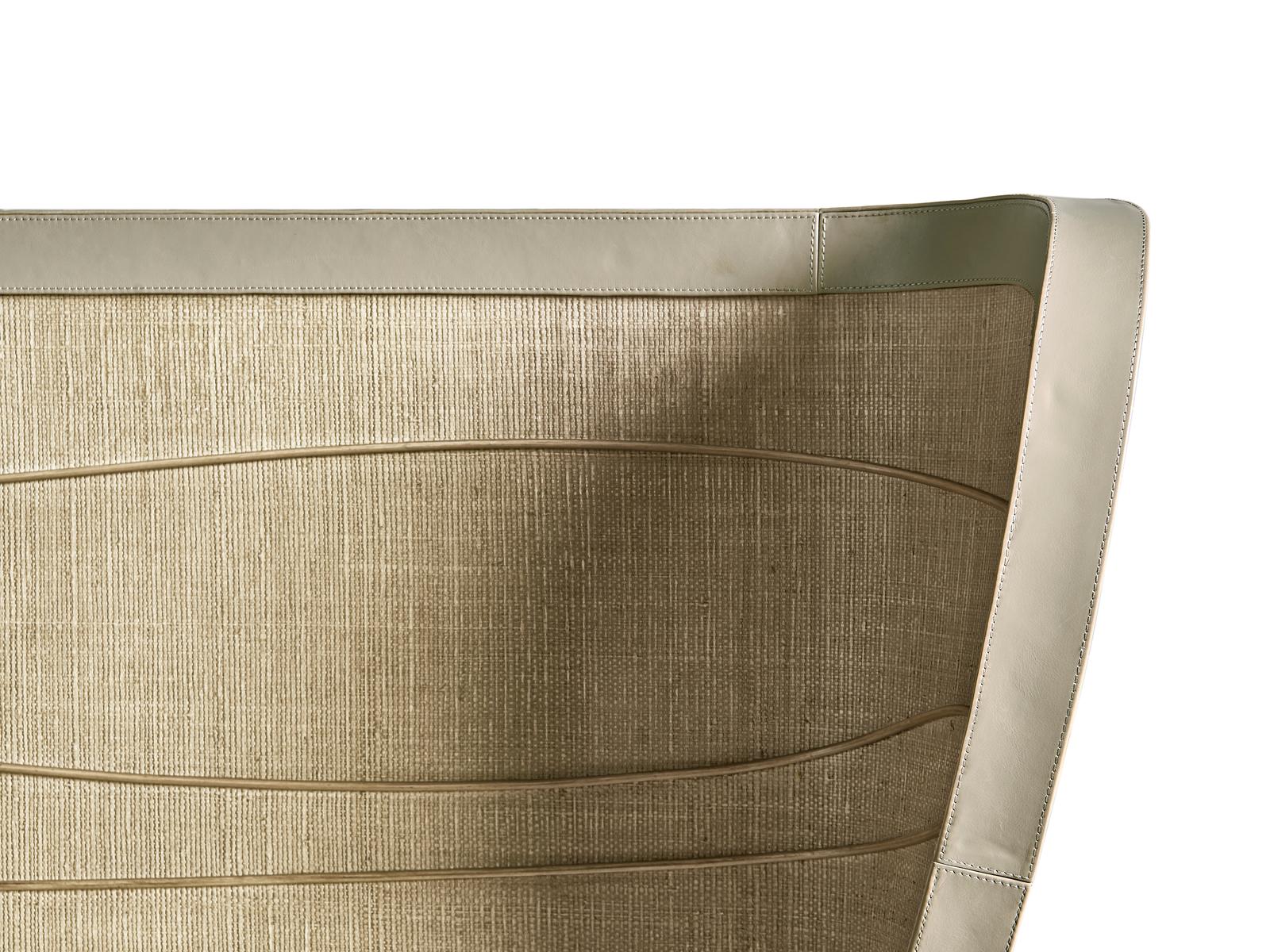 Seiche King Bed Woven Water Raffia and Creme Leather