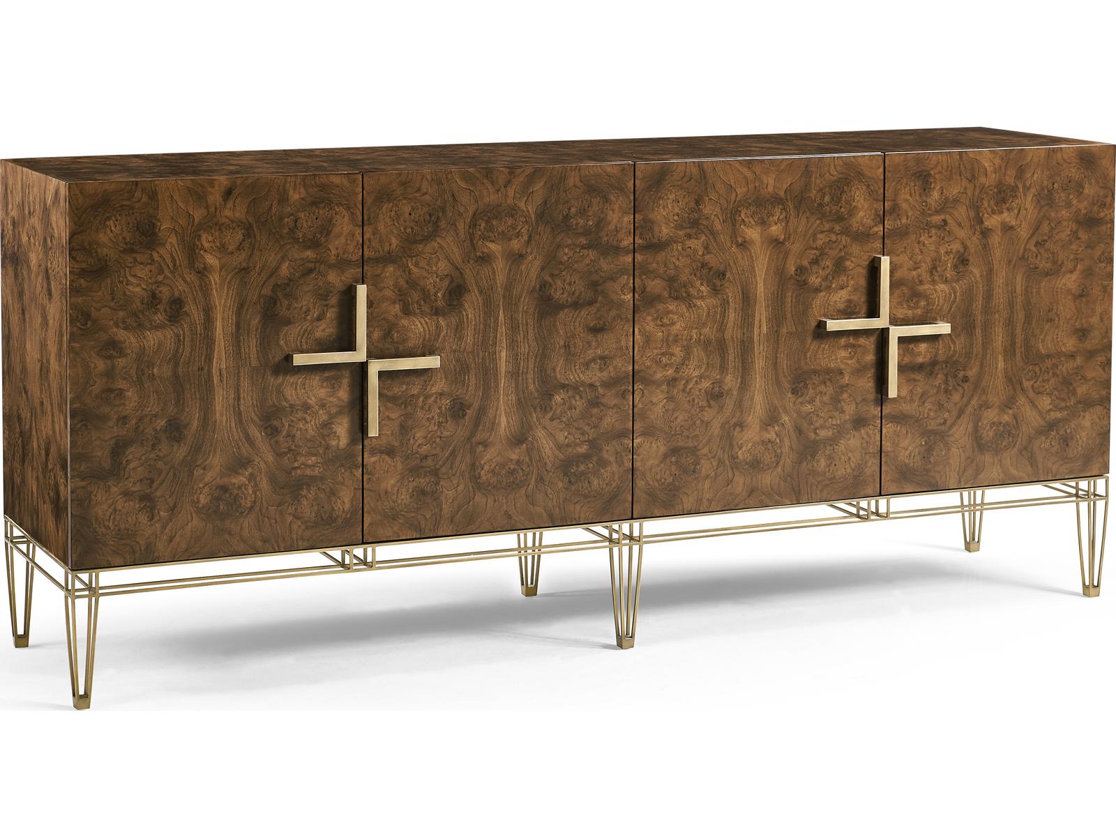 Jc Modern Rectangular Walnut Burl Console Table with Bronze Base