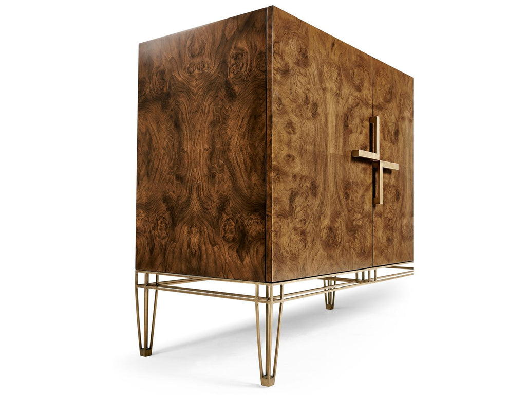 Jc Modern Rectangular Walnut Burl Console Table with Bronze Base