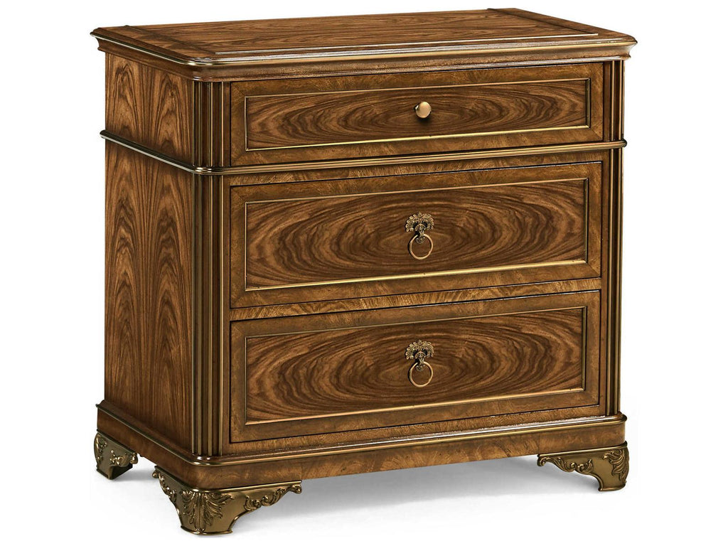 Viceroy 3-Drawer Mahogany Wood Nightstand with Brass Inlay