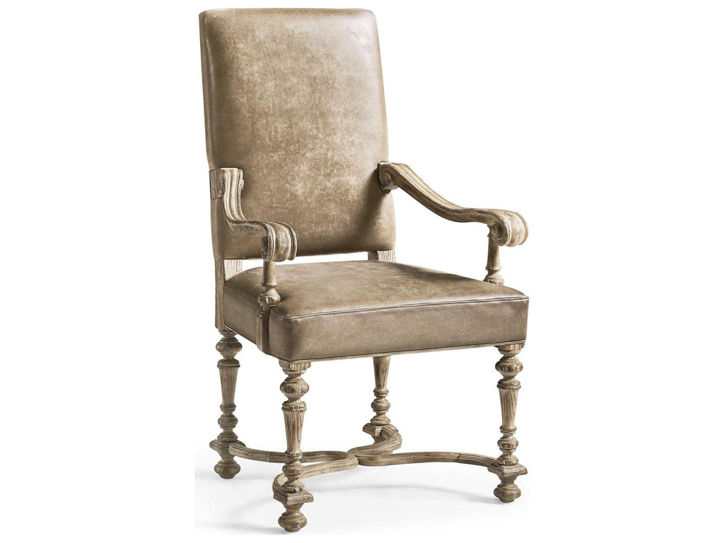Sagehill Oak Wood Brown Leather Arm Dining Chair