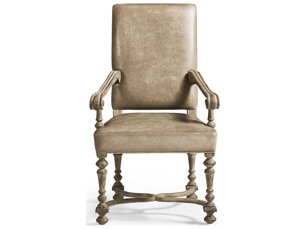 Sagehill Oak Wood Brown Leather Arm Dining Chair