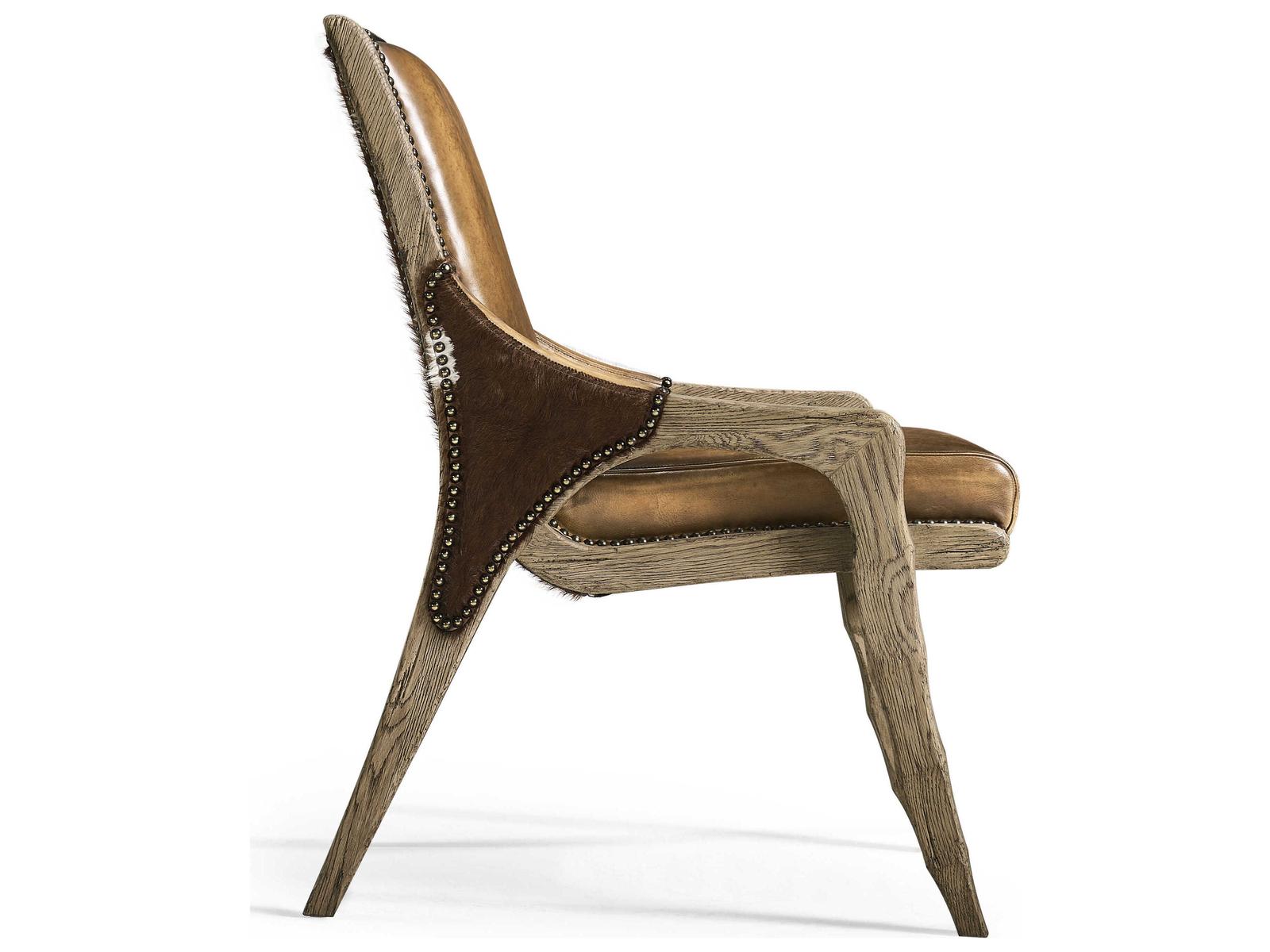 Echo Canyon Oak Wood Brown Leather Armless Dining Chair