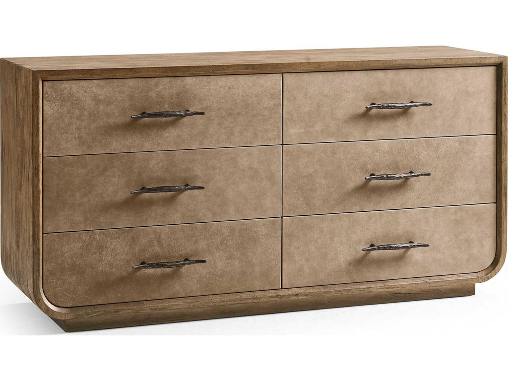Stone Ridge 6-Drawer Acacia Wood Dresser with Leather Fronts