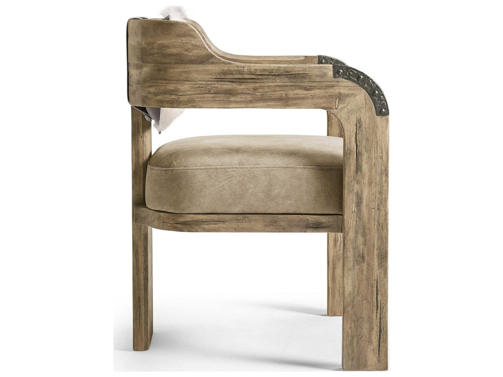 Stone Ridge Acacia Wood Brown Leather Arm Dining Chair