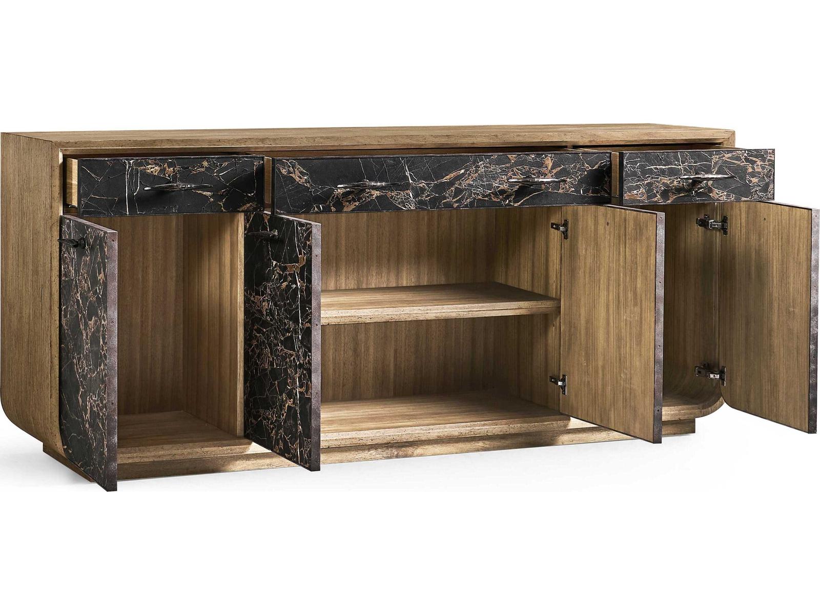 Stone Ridge 89-Inch Acacia Wood Sideboard with Marble Fronts