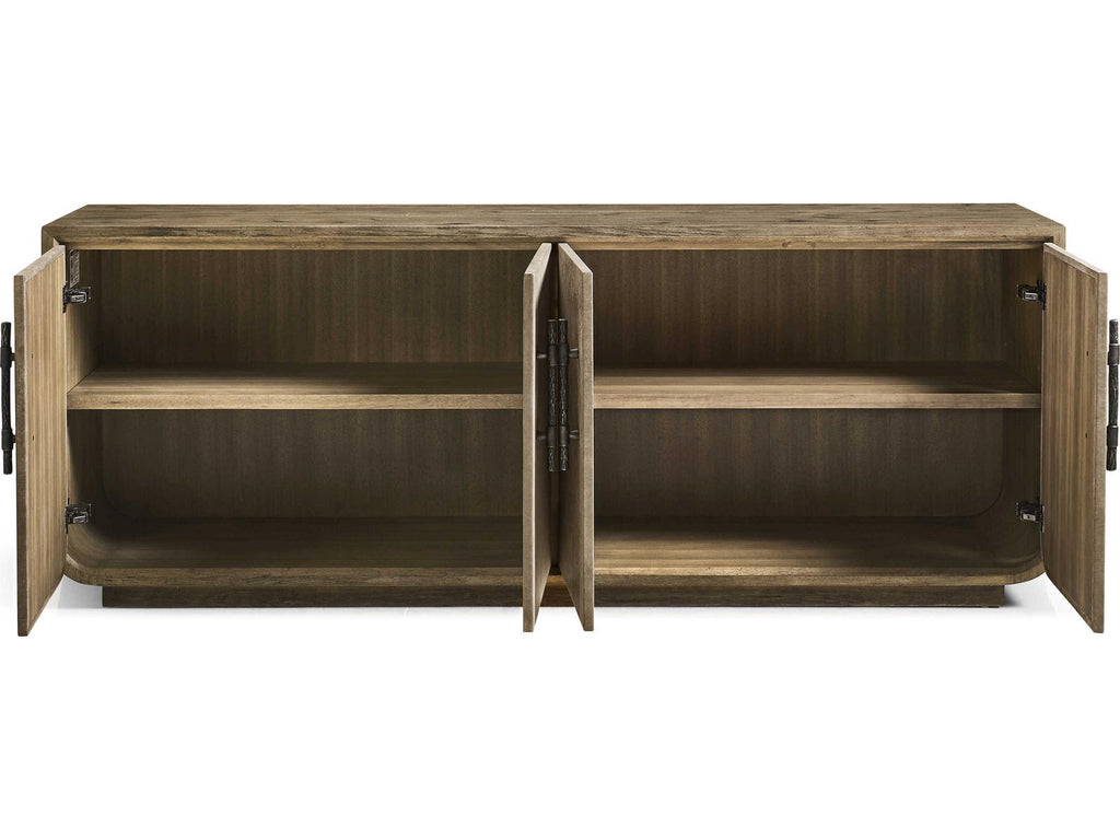 Stone Ridge 84-Inch Acacia Wood Sideboard with Leather Fronts
