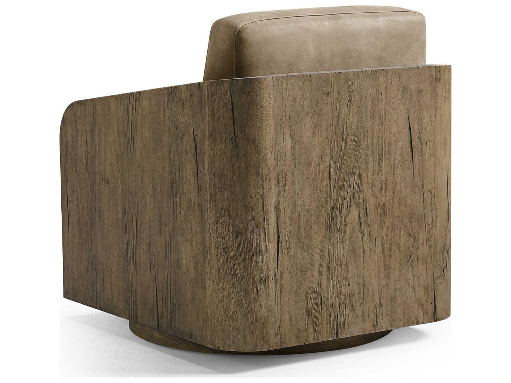 Stone Ridge Swivel Accent Chair in Brown Leather and Tully Light Acacia