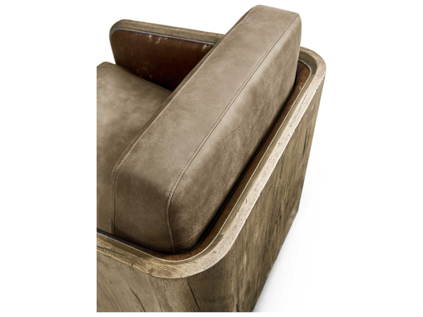 Stone Ridge Swivel Accent Chair in Brown Leather and Tully Light Acacia