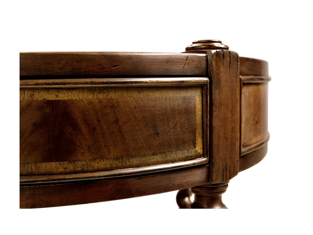 JC Traditional Round End Table in Antique Mahogany Wood with Brass Hardware