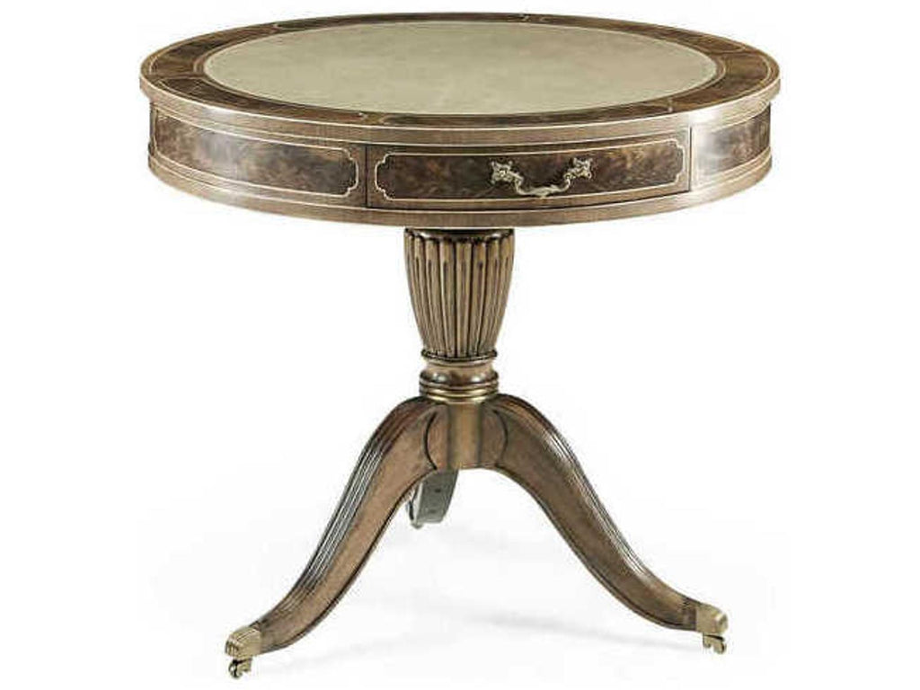 Buckingham Round Leather End Table in Bleached Mahogany