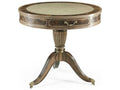 Buckingham Round Leather End Table in Bleached Mahogany