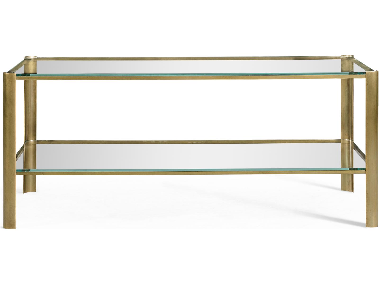 JC Modern Cosmo Rectangular Glass Coffee Table in Light Antique Brass