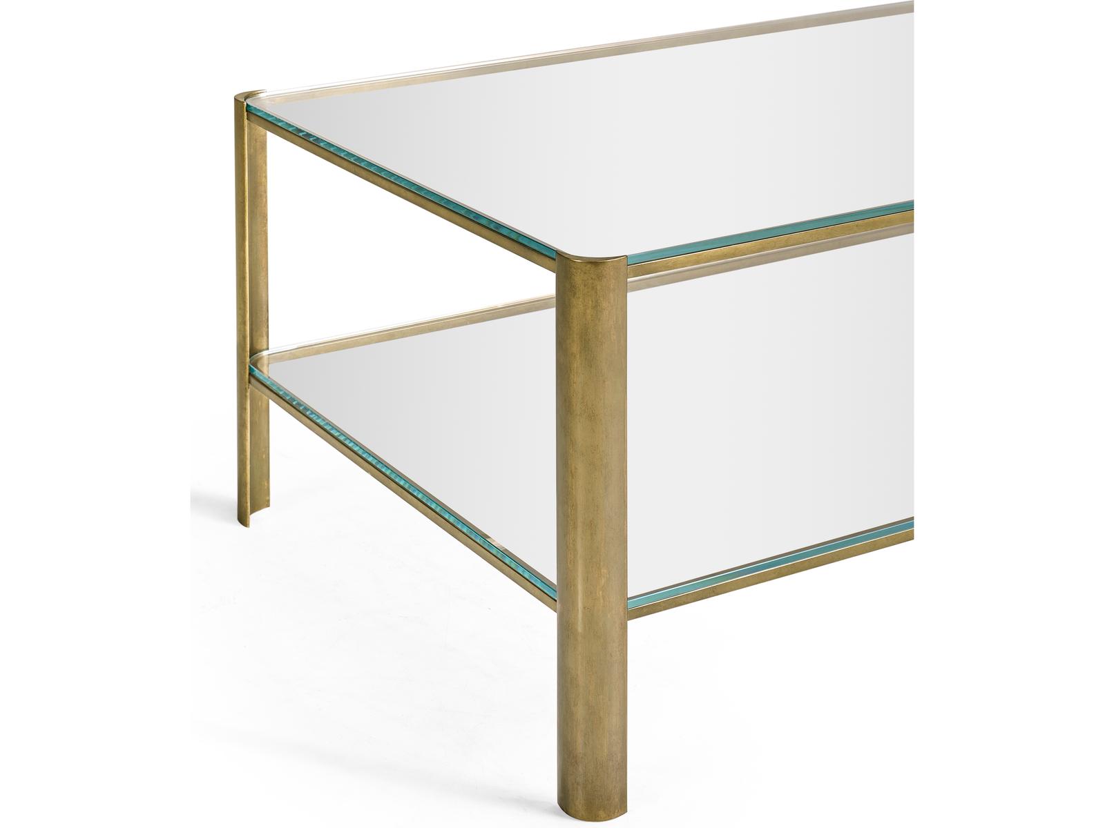 JC Modern Cosmo Rectangular Glass Coffee Table in Light Antique Brass