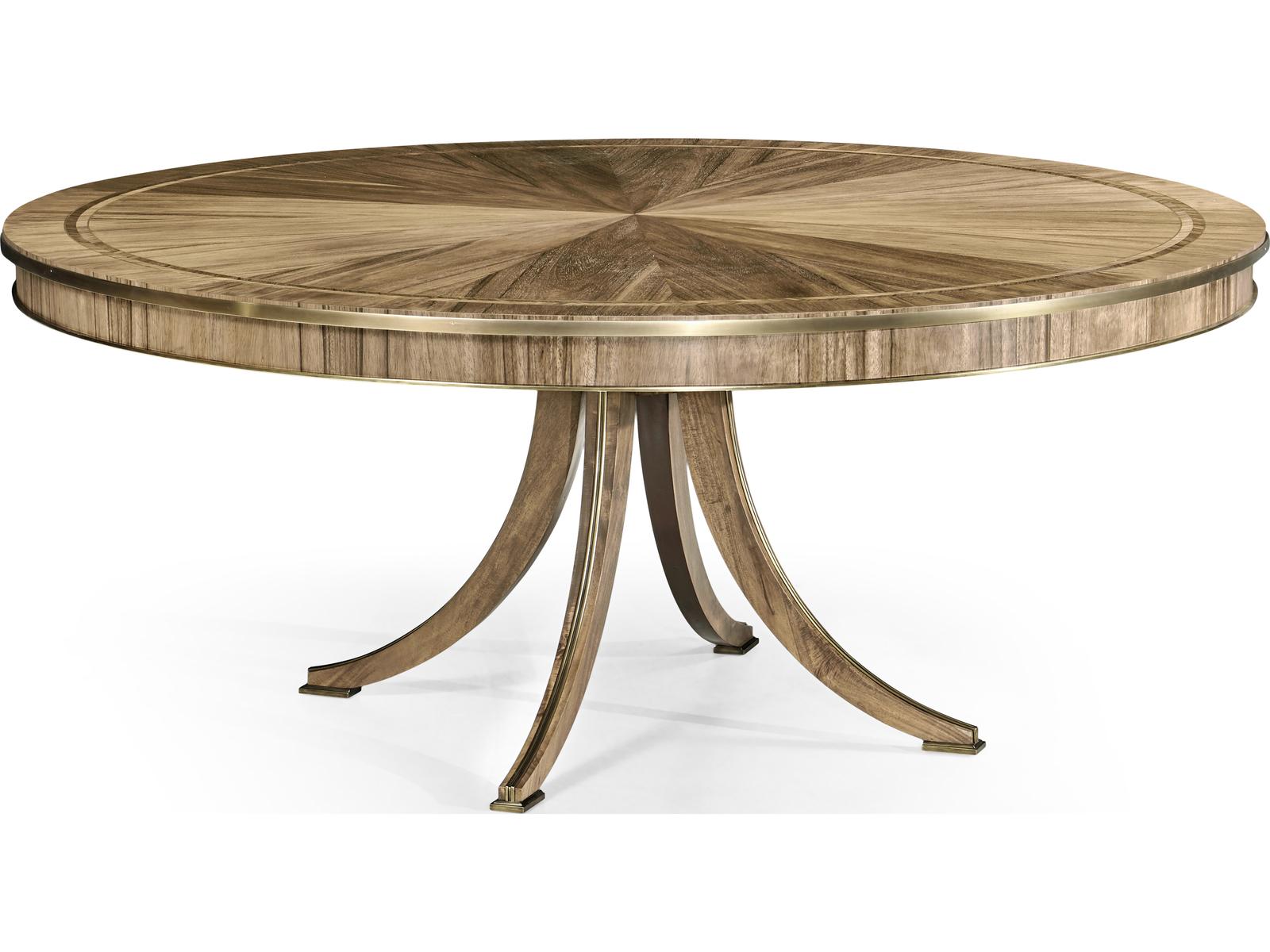 Hamilton Round Dining Table in Golden Amber Paldao Veneer and Brass