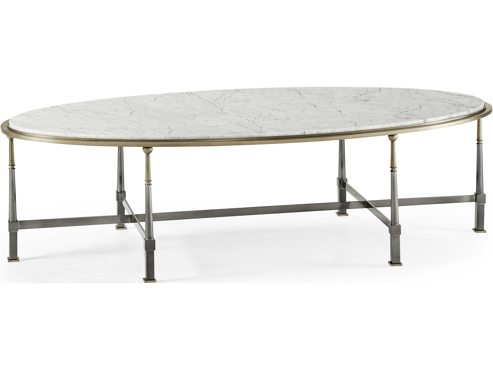 Hamilton Oval Marble Coffee Table in Dark Gun Metal Finish