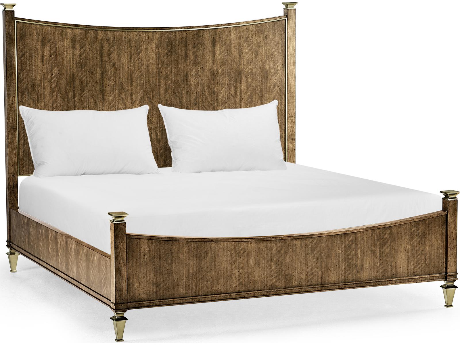 Barcelona King Panel Bed in Walnut Brown with Champagne Patina