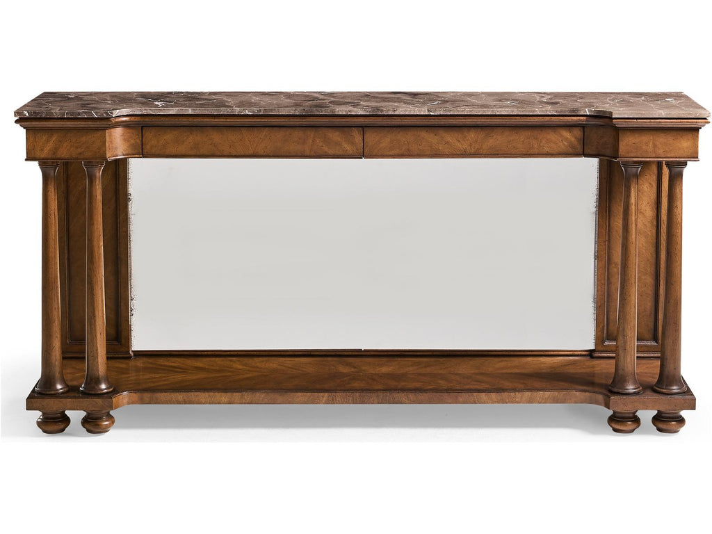 Jc Traditional Rectangular Marble Crotch Walnut Console Table