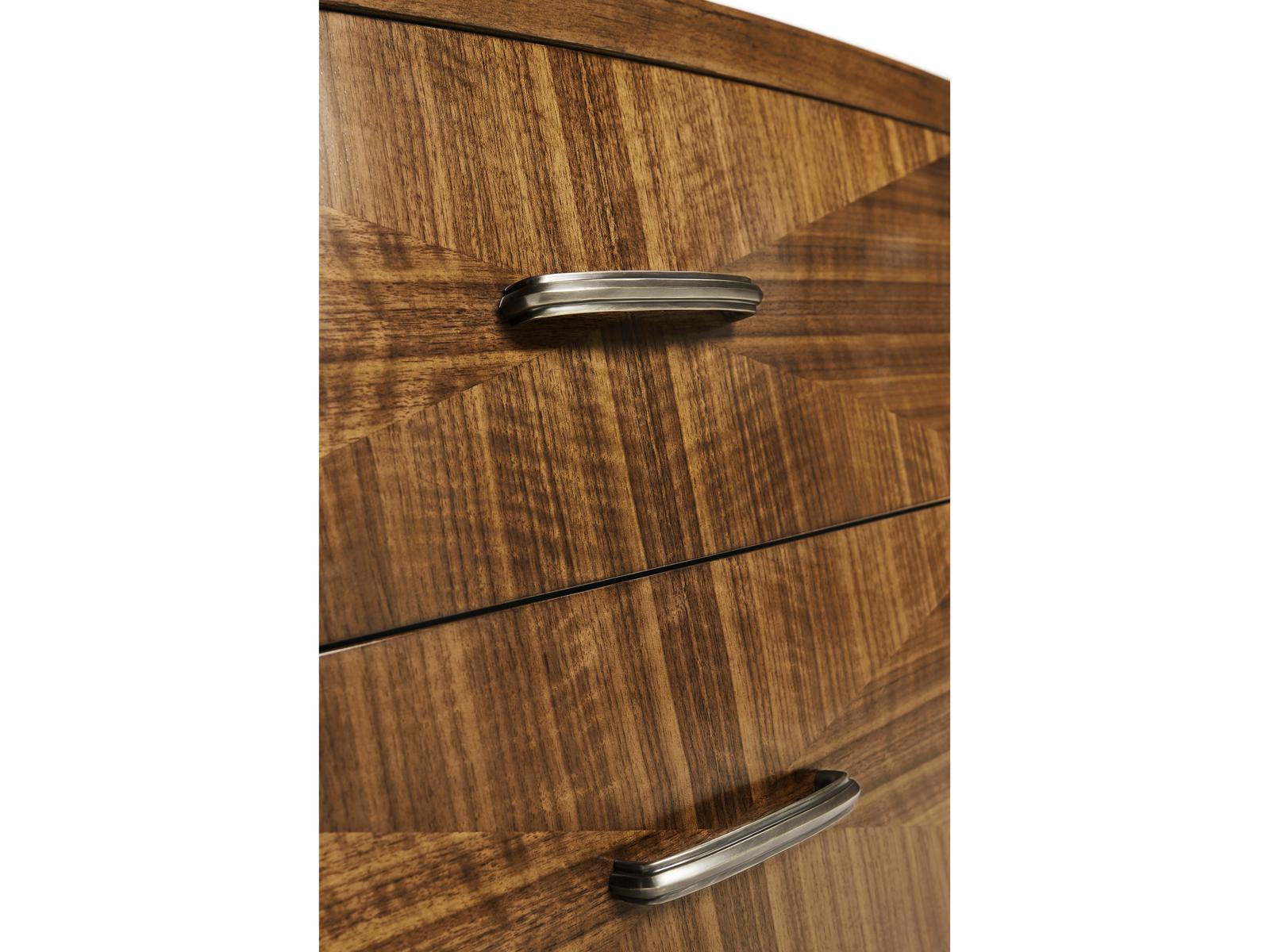 Toulouse 2-Drawer Walnut Wood Nightstand with Brass Hardware