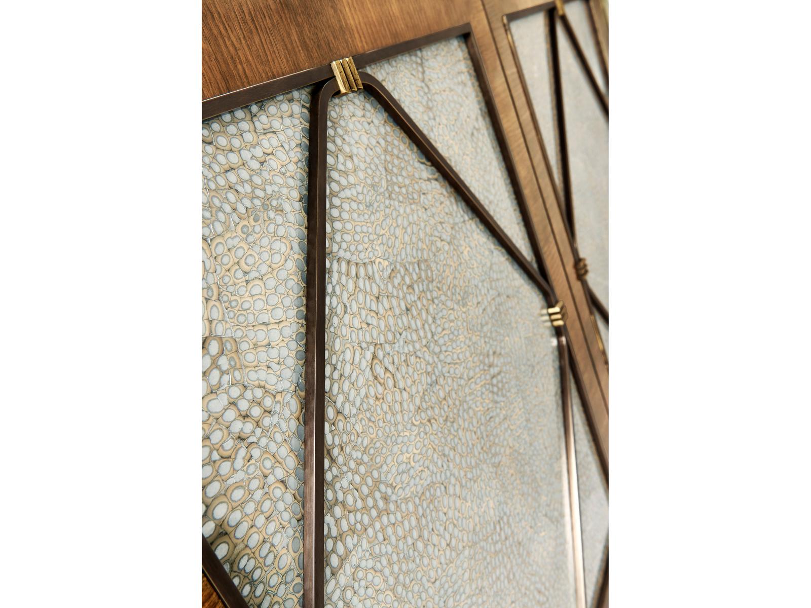 Toulouse Walnut Wood Media Console with Duck Eggshell Inlay