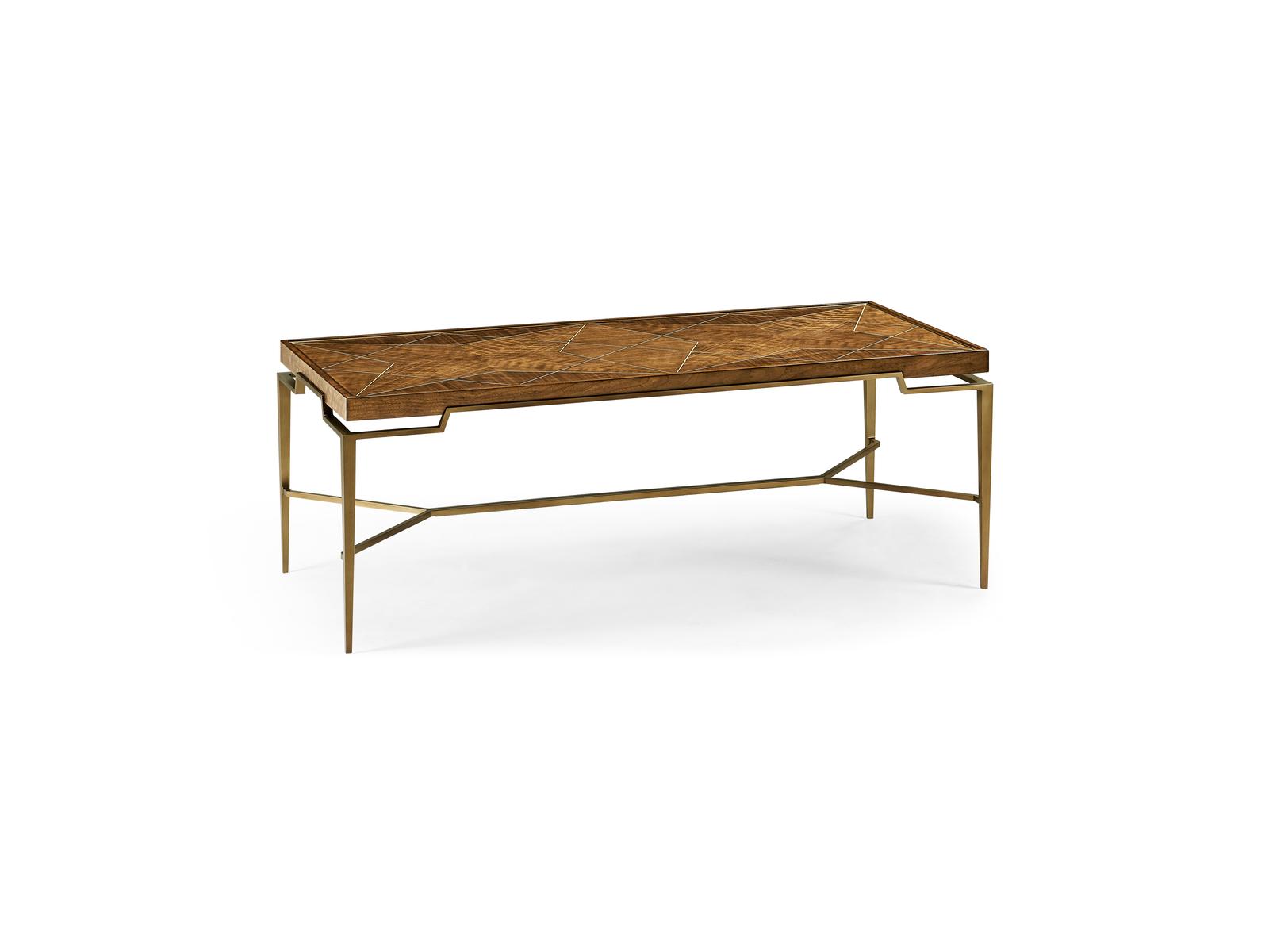 Toulouse Rectangular Wood Walnut Coffee Table with Brass Inlays