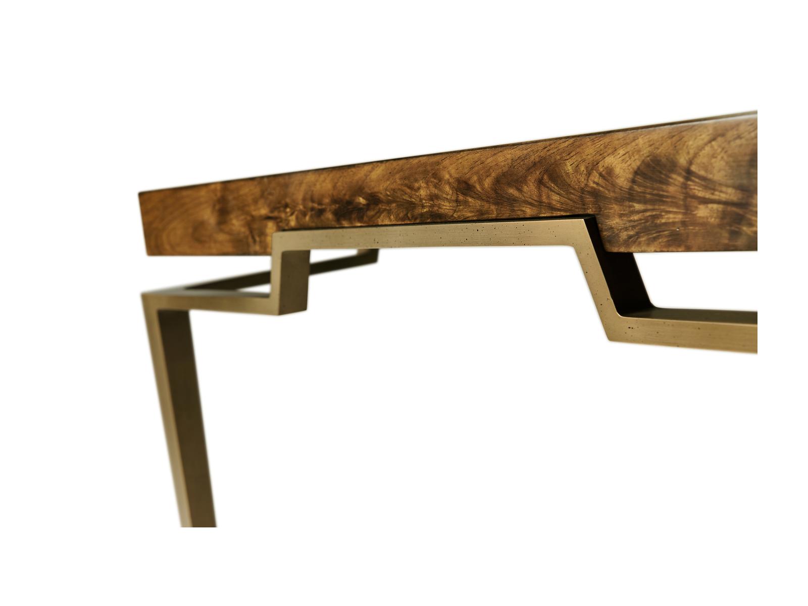 Toulouse Rectangular Wood Walnut Coffee Table with Brass Inlays