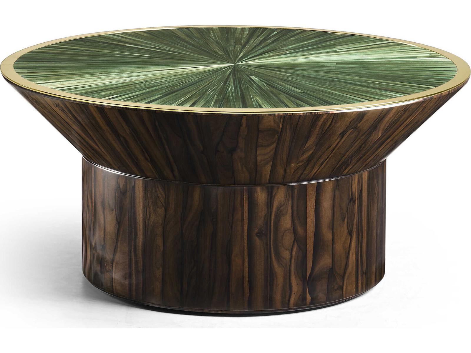 JC Modern Verdure Round Coffee Table with Jade Green Straw Marquetry