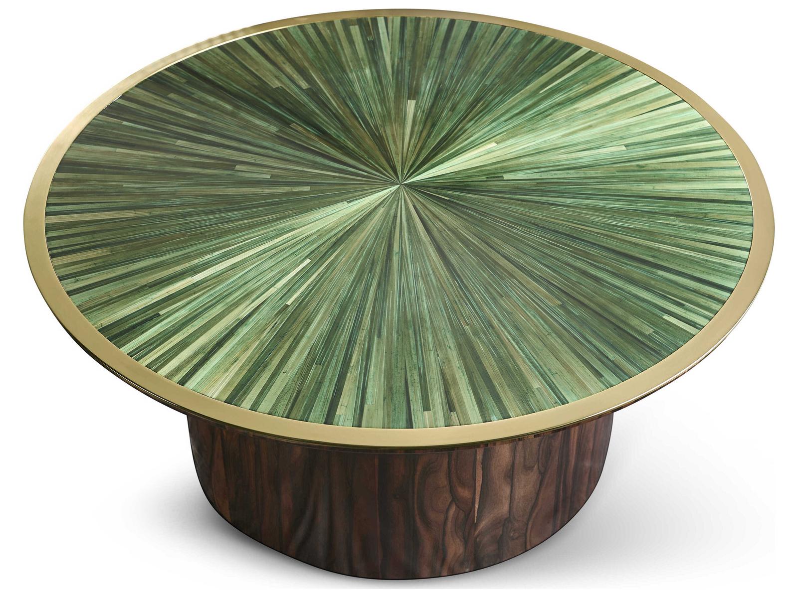 JC Modern Verdure Round Coffee Table with Jade Green Straw Marquetry