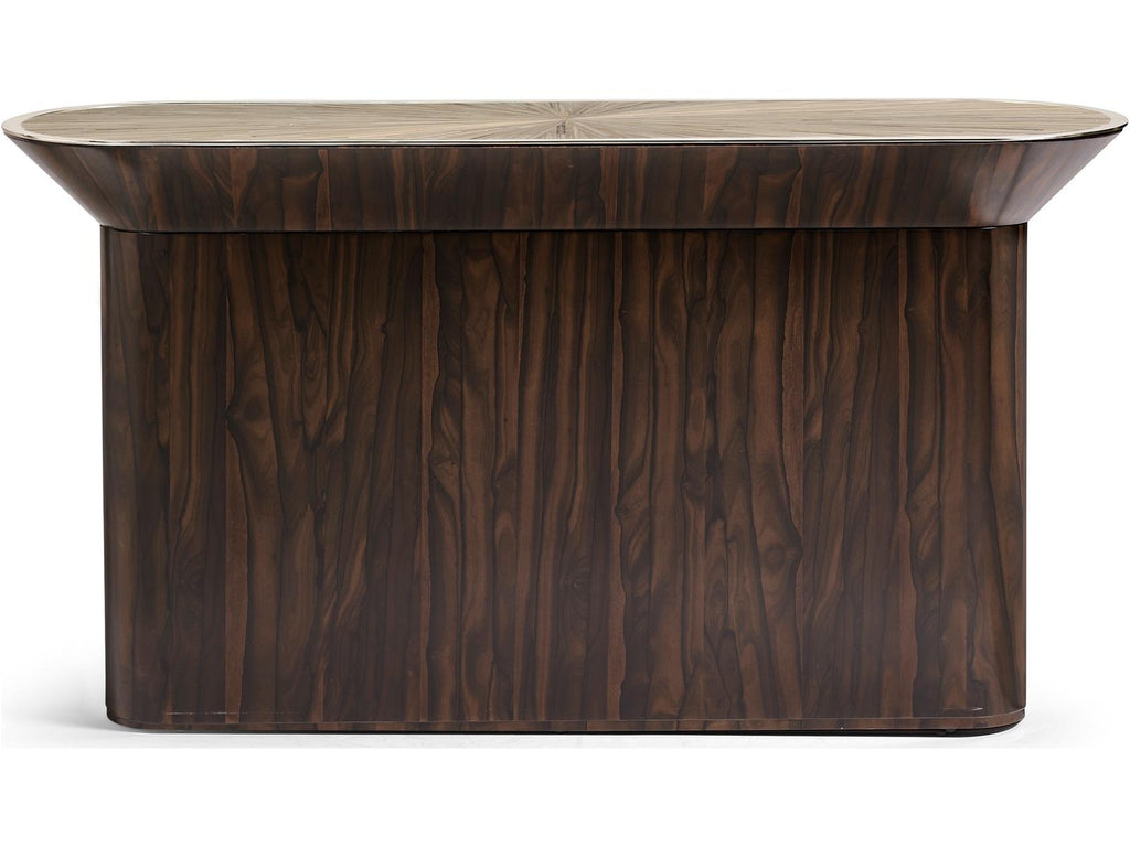 JC Modern Terra Oval Console Table in Natural Straw and Ziricote Wood