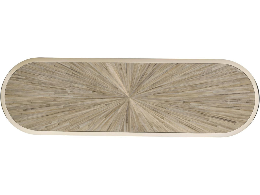 JC Modern Terra Oval Console Table in Natural Straw and Ziricote Wood