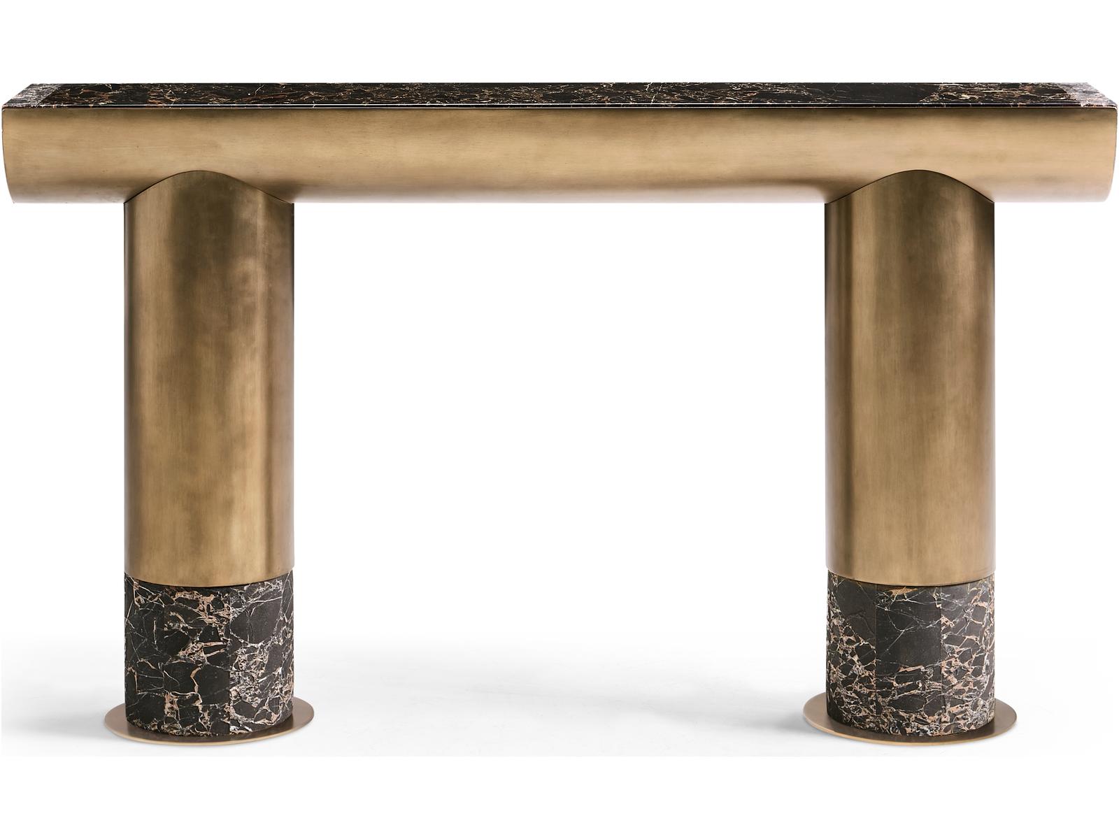 JC Modern Nova Rectangular Marble Industrial Bronze Console Table