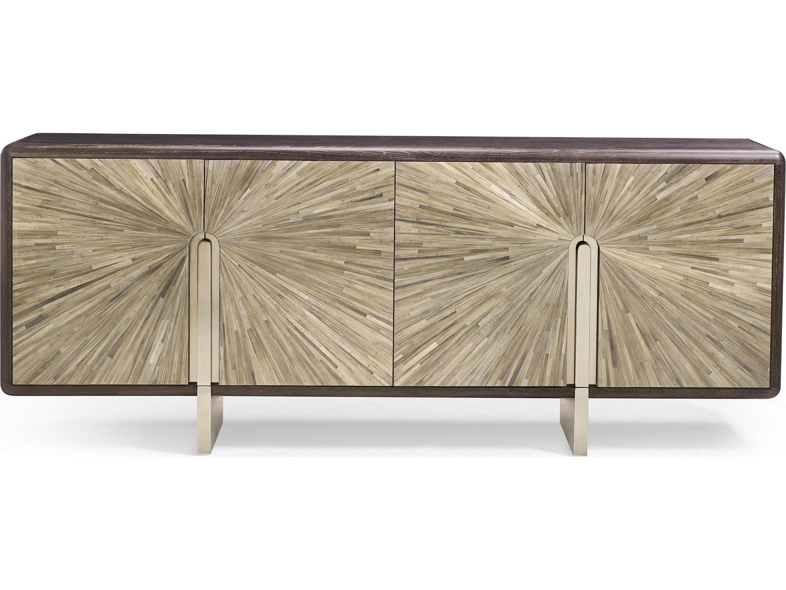 JC Modern Terra 90-Inch Oak Sideboard with Voilet Grey Straw Marquetry Doors