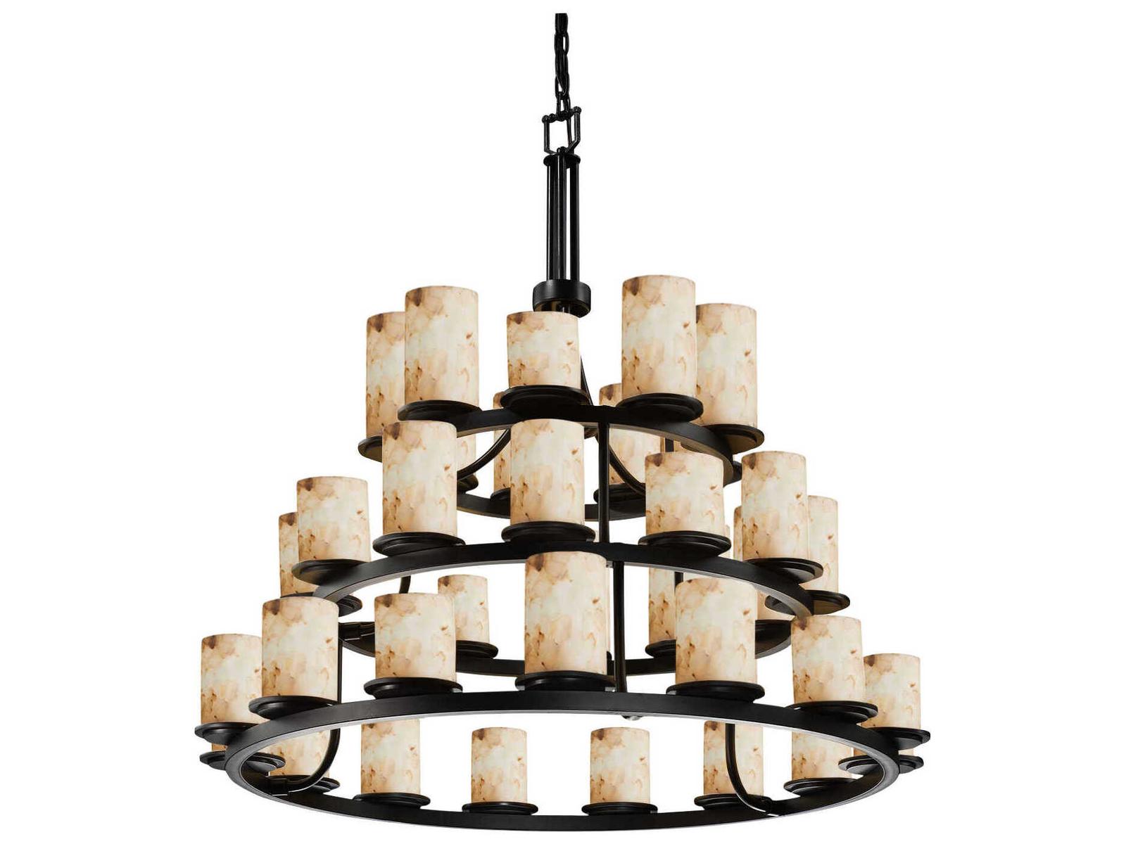 Justice Design Group Alabaster Rocks 36-Light Bronze Cylinder Tiered Chandelier